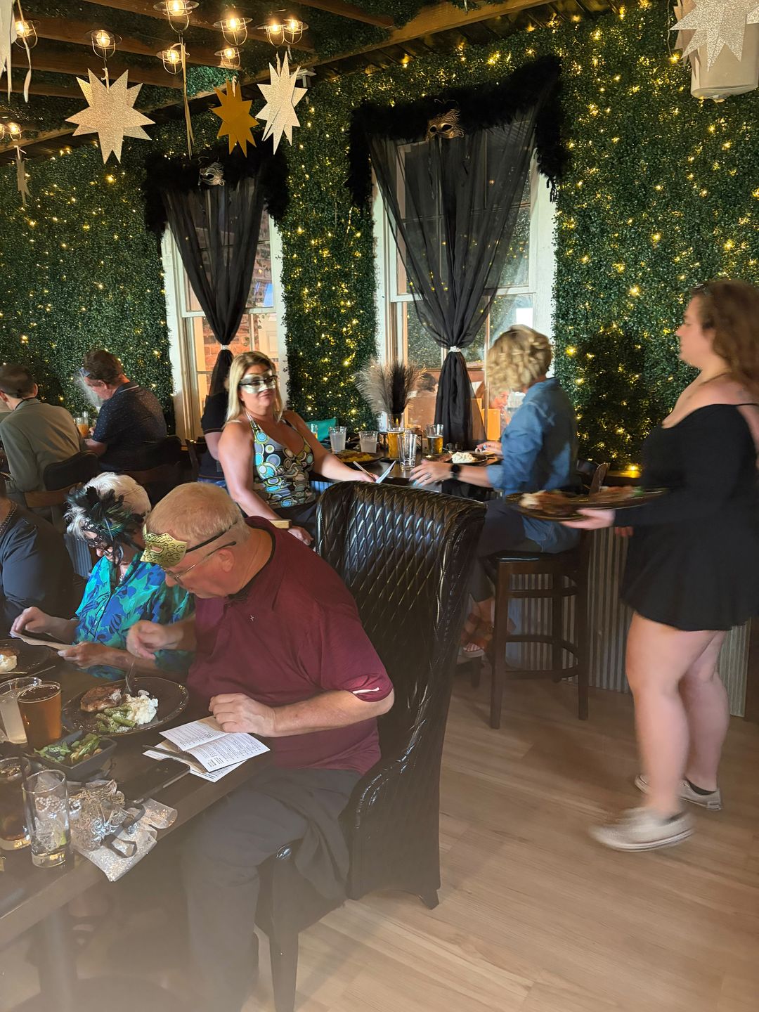Murder Mystery Night in the string-lit ivy room at The Oak and Ivy Taphouse, Smithfield VA